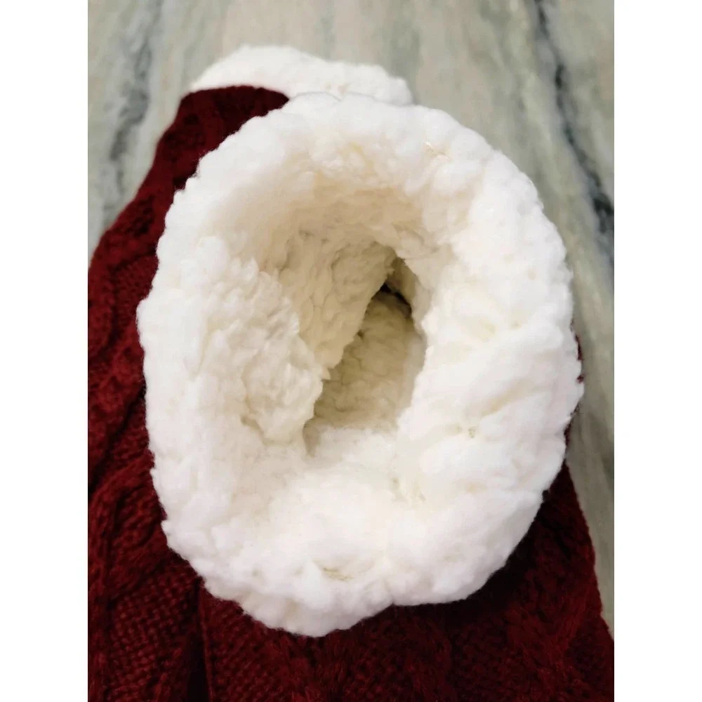YSENSE Knit Sherpa Lined Slipper Socks Red Wine NWT